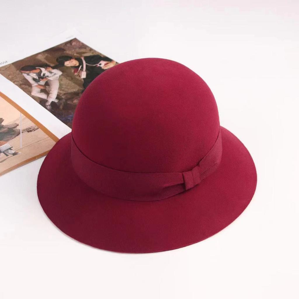 Autumn and winter new temperament sweet and versatile multi-color woolen woolen basin hat retro Hepburn thousand gold wind wool felt top hat