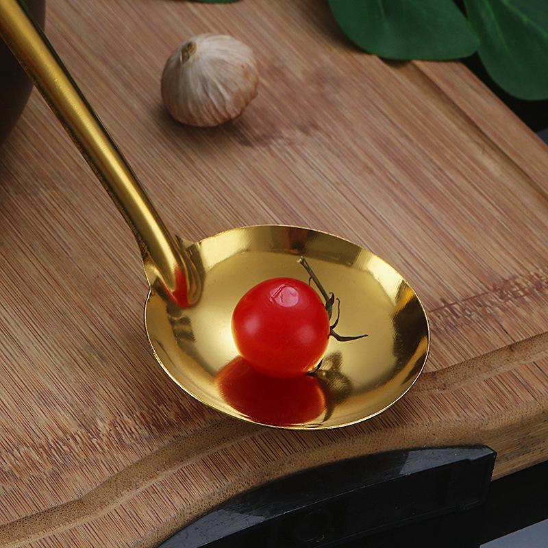 Golden Stainless Steel Long-Handle Ladle & Skimmer Spoon for Soup, Porridge, Hot Pot, and Kitchen Use