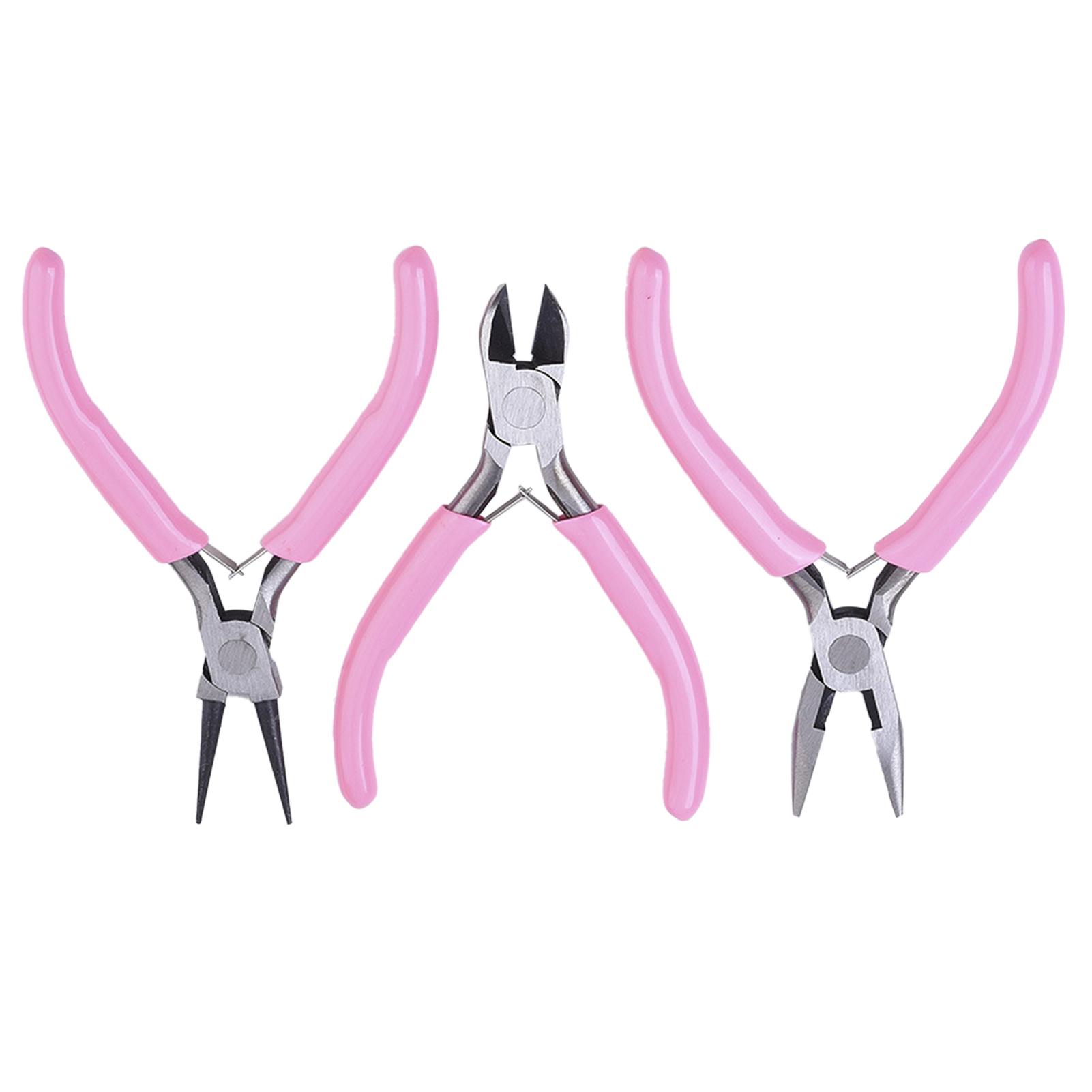 

3Pcs Pliers Set Pink Handle Carbon Steel Round Nose Pliers Shear Pliers Side Cutting Pliers DIY Jewelry Making Tools