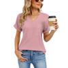 2026 Summer New Loose Women's V-Neck Waffle Pocket Short Sleeve Casual T-Shirt