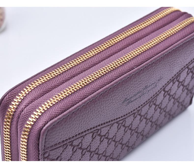 Carteira longa feminina com zíper duplo - estilo europeu e americano, grande capacidade, clutch de camada dupla