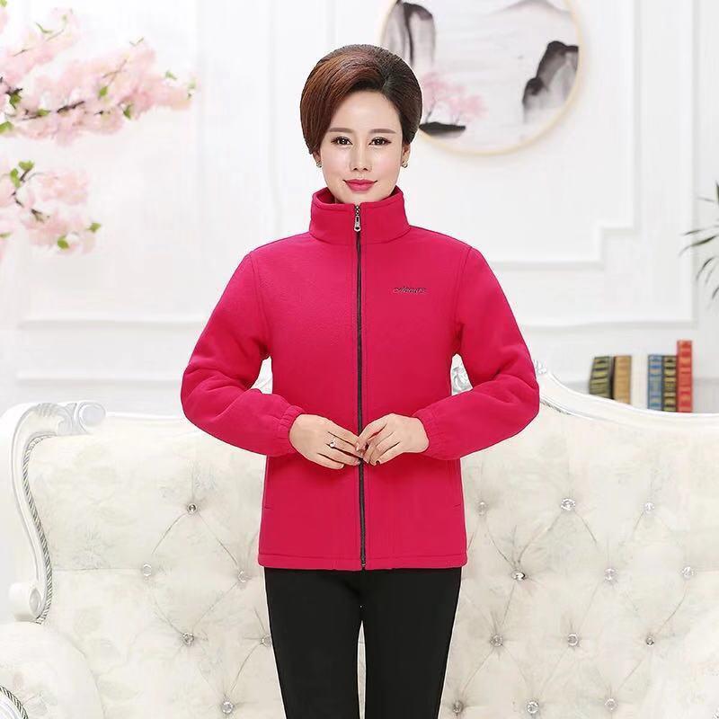 Women's Fleece Jacket - Casual Zipper Cardigan for Middle-Aged and Elderly