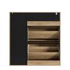 Shoe Cabinet with 2 Flaps & 1 Door – Narrow Shoe Tilt Cabinet, Open Compartments & Adjustable Shelves, Space-Saving, Wood Look/Black, 90x24x94 Cm