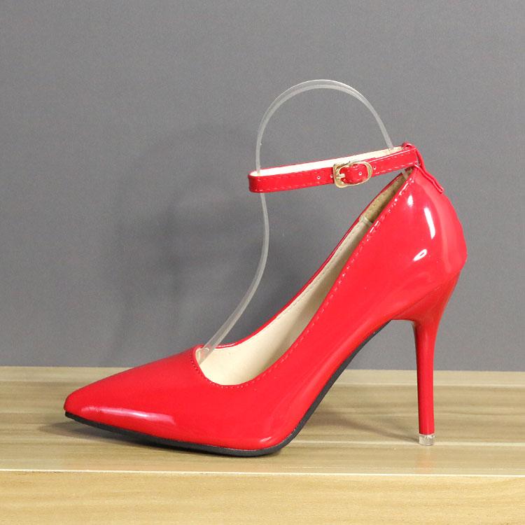 Aphixta 7cm 10cm 12cm Heels Buckle Women Pointed Toe Pumps Patent Leather Shoes Stiletto Heels Office Pump Super Big Size 33-50