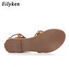 Fashion Eilyken Summer Roman Sandals Cross-Strap Tall Knee High Bondage Thong Flat Women Sandals Flip Flops Black Apricot