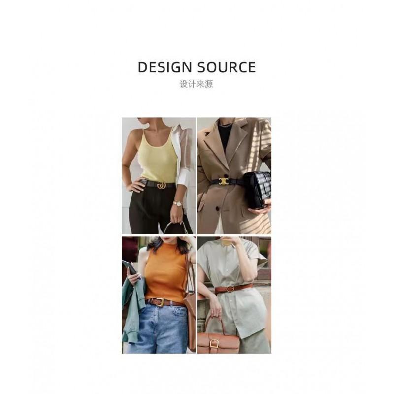 Womens PU Leather Belt With Smooth Buckle Minimalist Casual Waistband Jeans Office Everyday Wear Black Brown