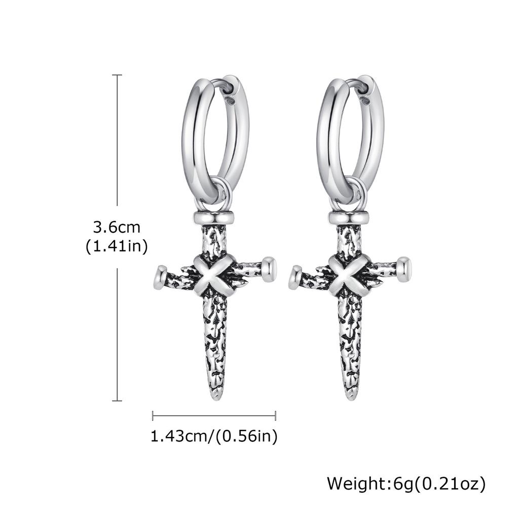Nails Cross Hoop Earring for Men Boys,Waterproof Stainless Steel Huggies Earring,Gothic Rock Punk Jewelry Gifts