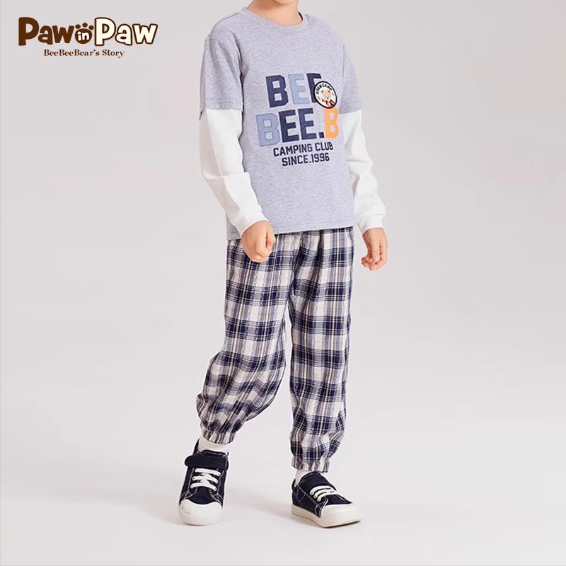 PawinPaw Kids  Cartoon Bear Plaid Casual Long Pants 140 cm