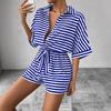 Summer Jumpsuit for Women's Casual Loose Comfortable Outfit Striped Batwing Sleeve Shirt Top+ Shorts Jumpsuit Woman