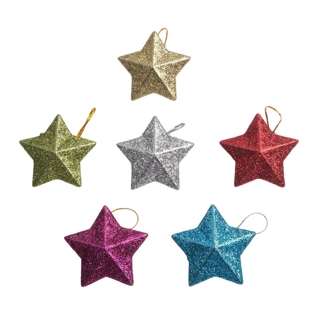 Merry Christmas Tree Hanging Star Pendants Set with Small Pentagram Ornaments for Holiday Party and Home Decorations