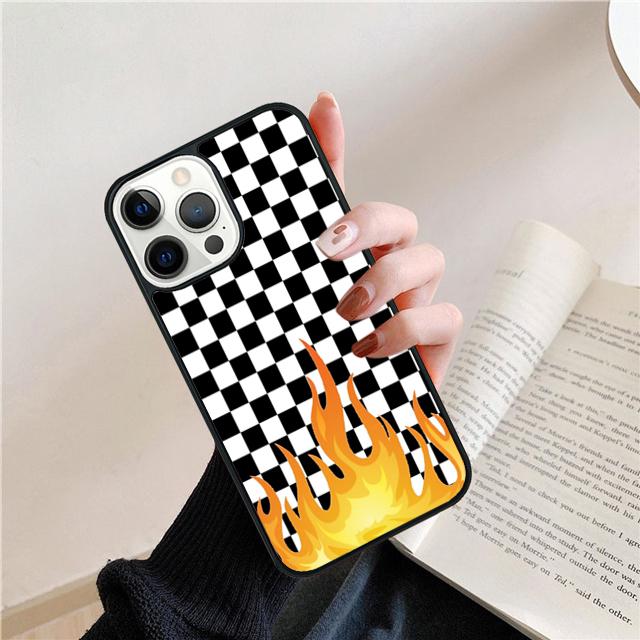 

Клетчатая шахматная пламенная ракушка Coque для iPhone 17 Air 15 16 14 13 12 Pro Max 11 Pro Max Plus Чехол для телефона iPhone 15pro