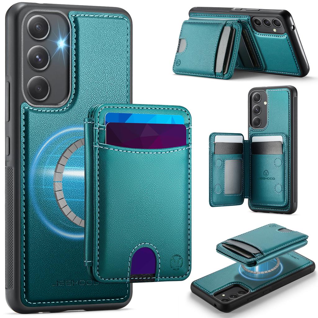 For Samsung Galaxy A54 5G Magnetic Case JEEHOOD J10 Leather Back Phone Cover with Detachable Card Holder Kickstand