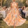 Elegantes Urlaubs-Blumenmuster Schulterfreies Ärmelloses Langes Kleid Frühling Neuankunft Damenmode Hohe Taille A-Linien-Rock