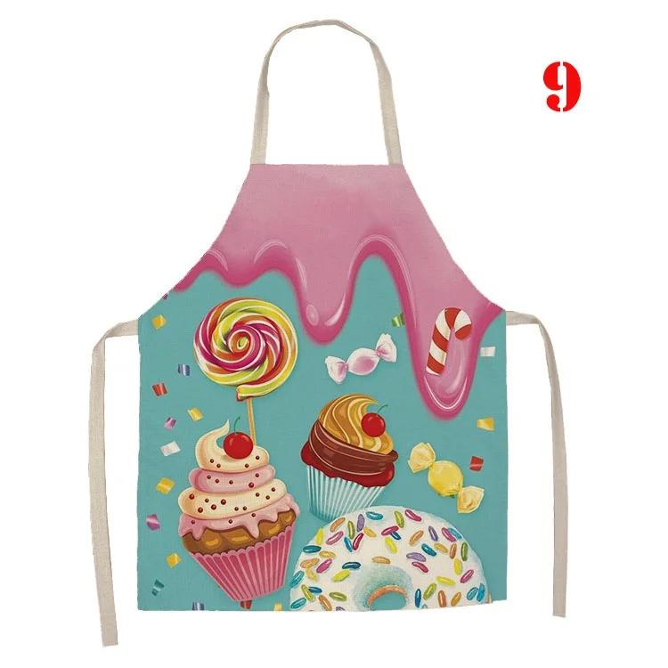 1 Stück Leinenschürze mit Kuchen-Donut-Muster, bedruckt, für Küche, Kochen, Backen, Haushaltsreinigung, Fleckenschutz