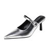 9733-8 Temperament Silver Bag Head High Heels Outer Wear Women's Shoes Spring and Autumn New Word with Empty Pointed Women's Shoes