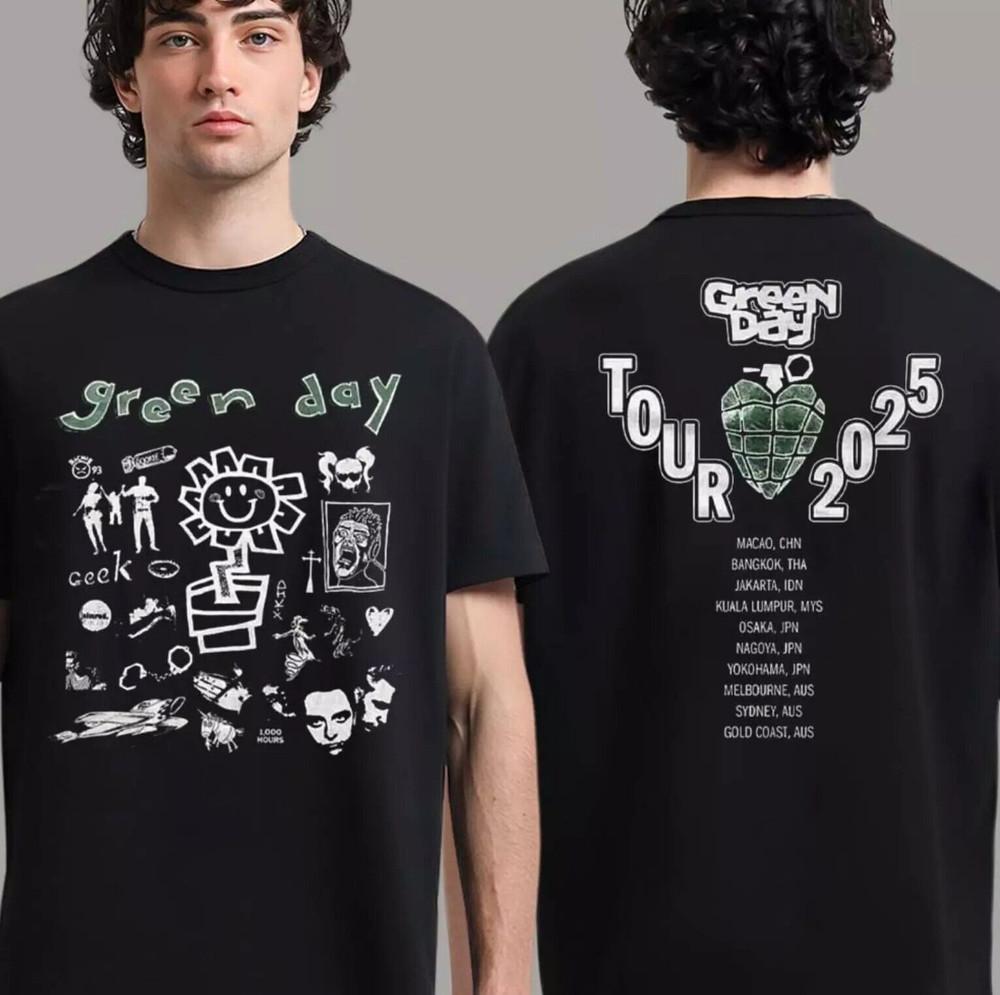 Trending 2025 Green Day Tour 2 Sides Black T-shirt Unisex All Sizes JJ5311