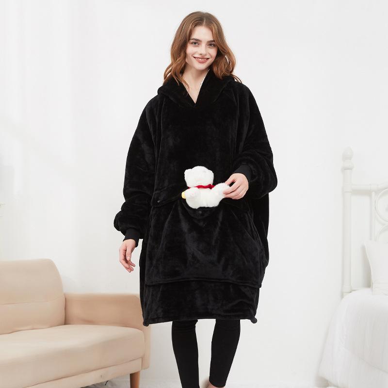 Fashion Warm Blanket for Home Bedroom Casual Heating Hooded Lazy Blanket Thickened Wearable Blanket