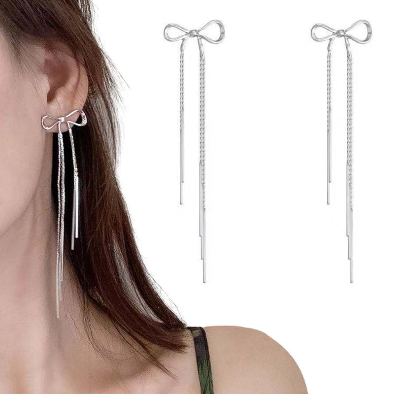 Stylish Metal Bowknot Dangle Earrings Fashionable Wedding Party Ear Studs Accessories Fringe Ear Hooks Ornament for Girl