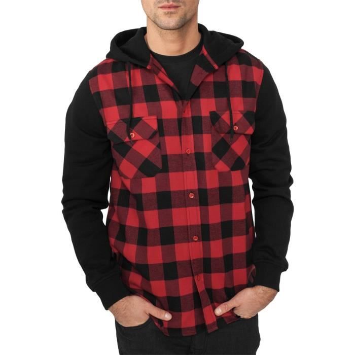 Urban Classics - HOODED Flanell Chemise rouge - S