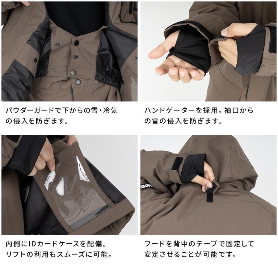 BOARDEE Snowboard Wear Set and Size L and Men's (Jacket Pants) BD24IFOT03M×OB02M, (Jacket Pants/Brown)