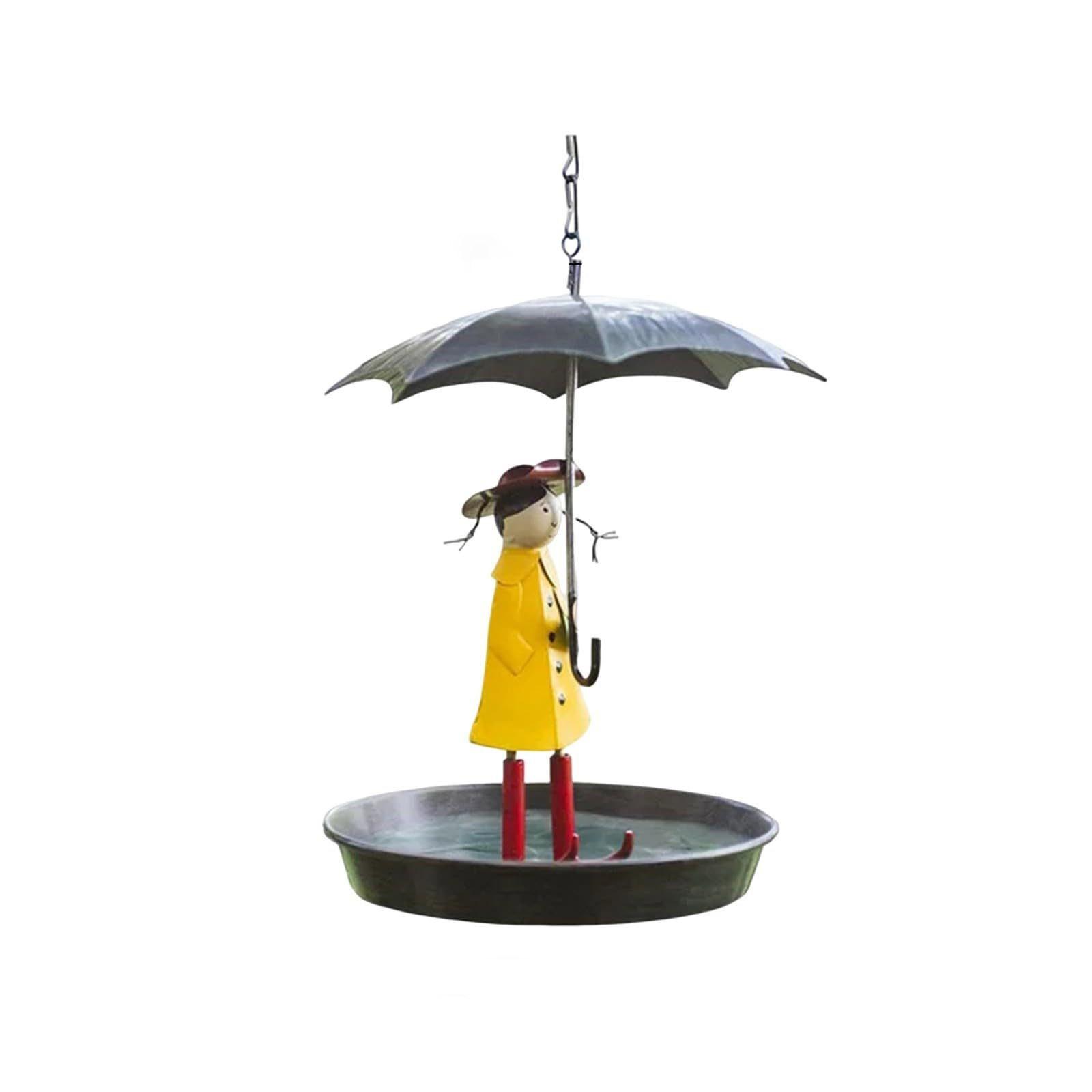

Outdoor Hanging Bird Feeder with Umbrella Design Metal Construction Garden Patio Yard Decorative Bird Bath Feeder for Small Birds One Size