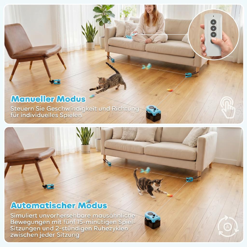 Interactive Cat Toy for Indoor Kittens & Adult with Adjustable Speed, DIY Track & Mouse Sound