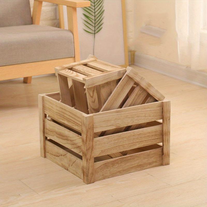 1 набор из 3 деревянных ящиков для хранения бытовых мелочей в пасторальном стиле коричневого/бежевого/зеленого цвета, корзина для сращивания деревянных полосок для игрушек, фруктов и книг. бежевый