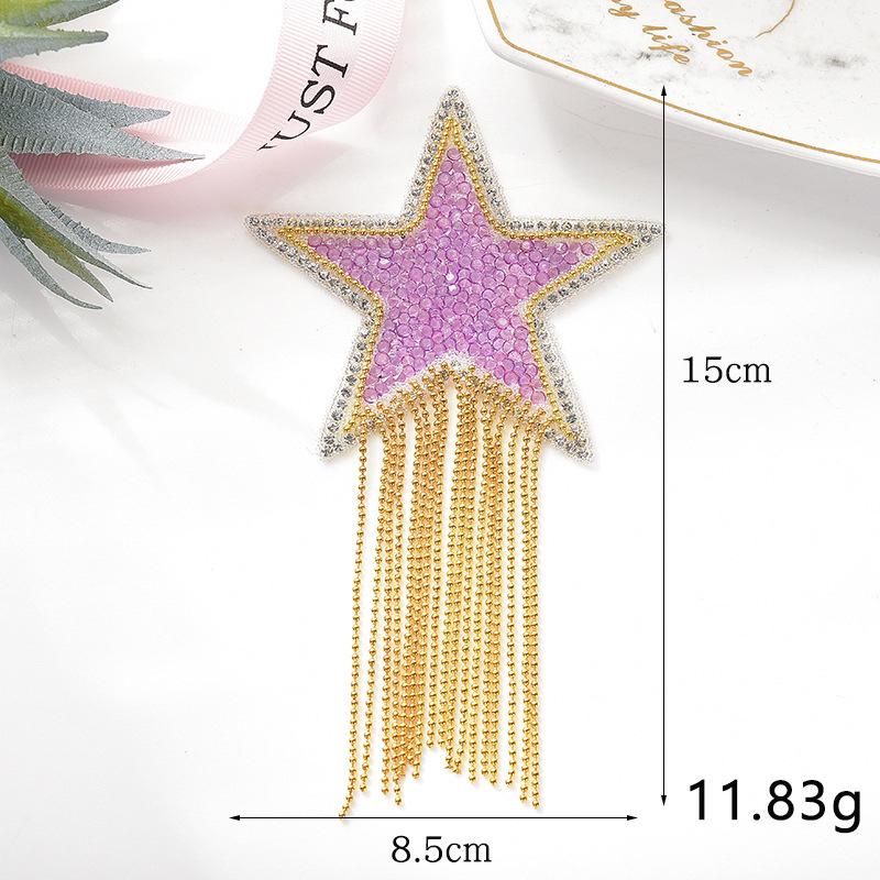 Colorful Tassel Cloth Patch with Diamond Star Design and Hot Melt Adhesive