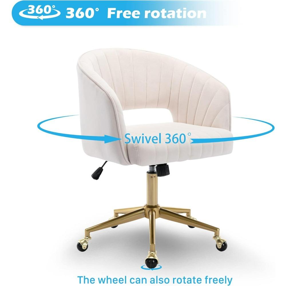 Home Office Swivel Velvet Desk Chair Modern Tufted Accent Armchair with Gold Base Ergonomic Computer Task Stool for Living Room