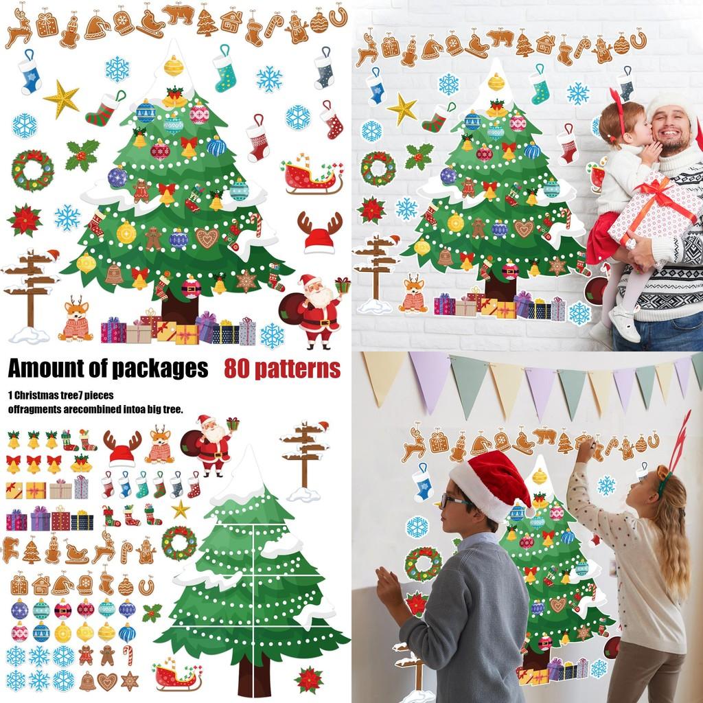 Festive Wall Christmas Decor Art Paper Cards Stickers Set With Pattern Tree