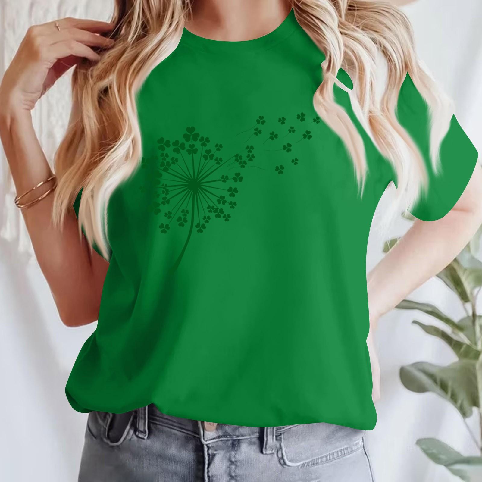 

Женская повседневная футболка с принтом, пуловер с круглым вырезом, топ с короткими рукавами M зелёный