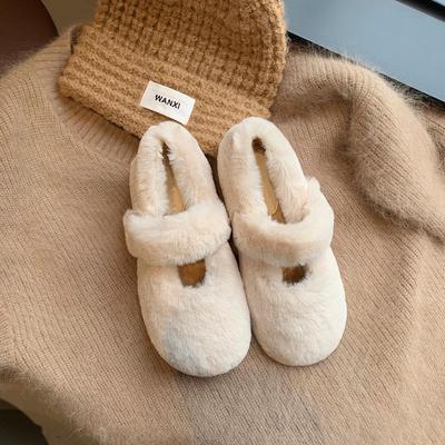 Women's Slip-On Fairy-Style Velvet Warm Furry Flats: Autumn/Winter, One-Strap, Round Toe, Bean-Shaped