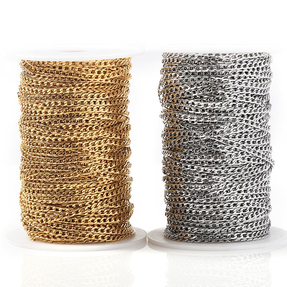 3mm Stainless Steel Gold Chain Necklace Chains Curb Link Chain Jewelry Chains for Handmade Bracelet Making DIY Wholesale