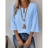 2026 Spring/Summer Bohemian Style Women's Linen Lace Trim V-Neck Three-Quarter Sleeve Casual Blouse