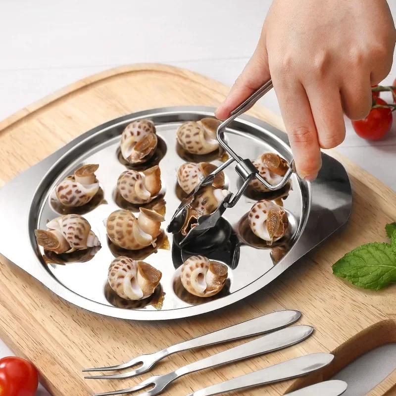 Tongs Stainless Steel Metal Serving Kitchen Food Snail Mini Locking Cooking Grilling Barbecue Snail Plate  Stainless Snail