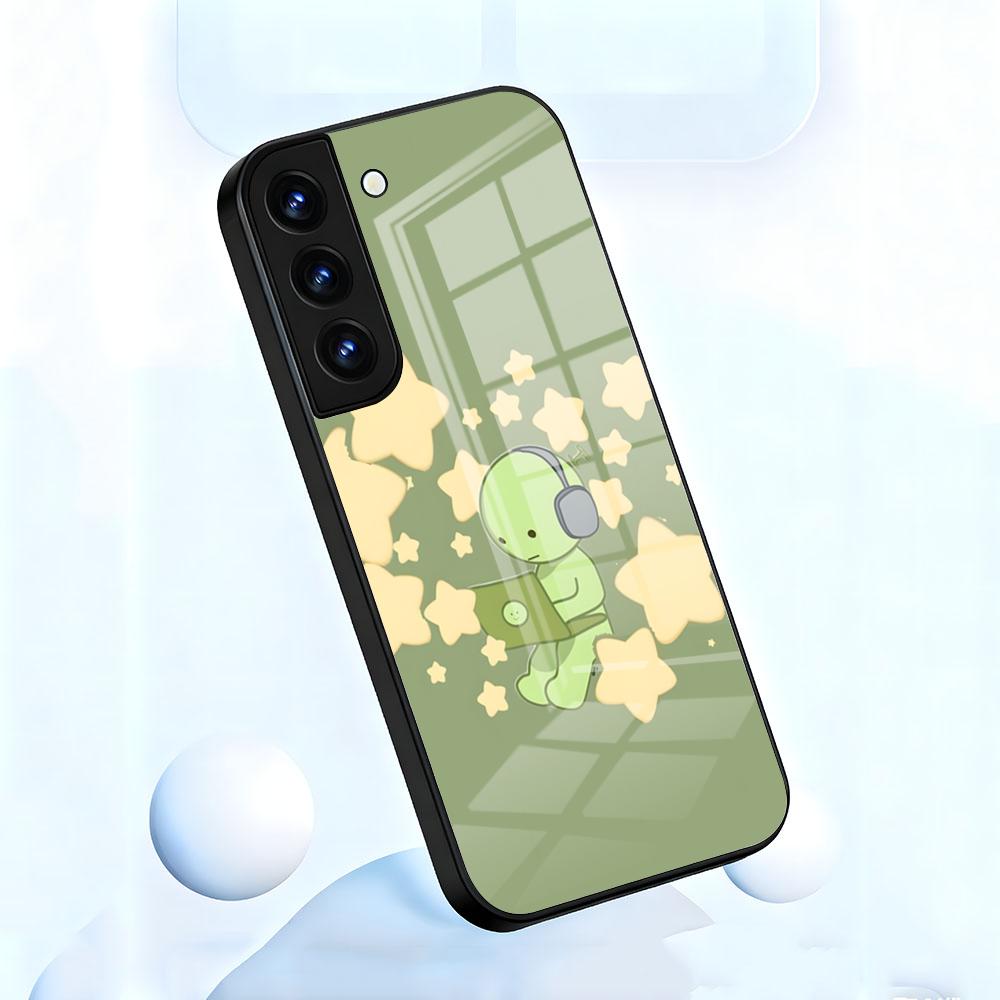 Cute S-Smiski Phone Case For Samsung S26 S25 S24 FE S23 S22 S21 Plus S20 Ultra Note20Ultra Black Glass Cover