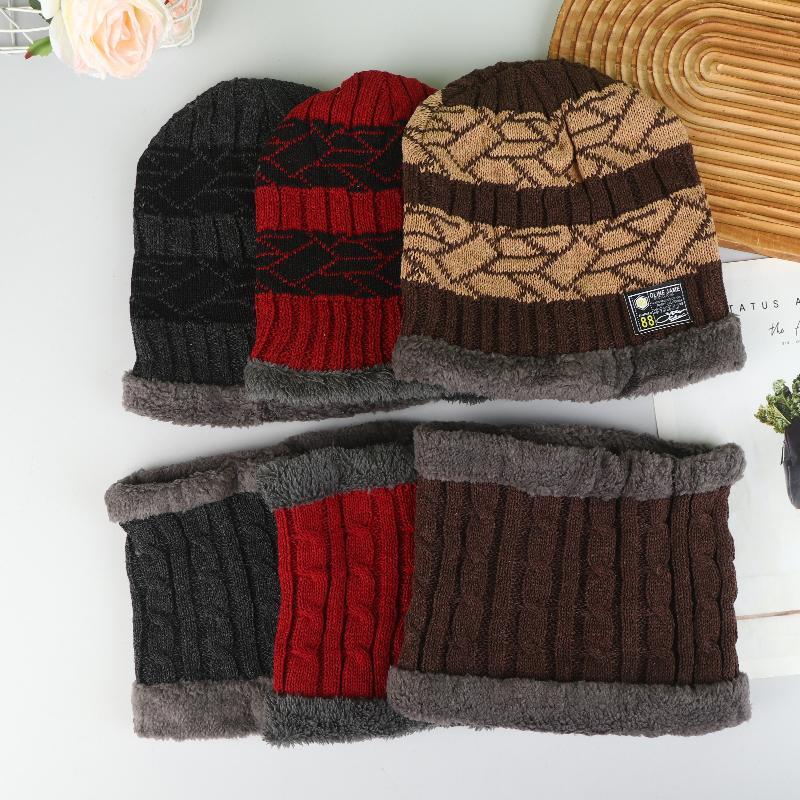 1Set Winter Warm Hat Scarf Set For Men Women Outdoor Thickened Cycling Hats Scarf  Windproof Cold-Proof Scarf Cap