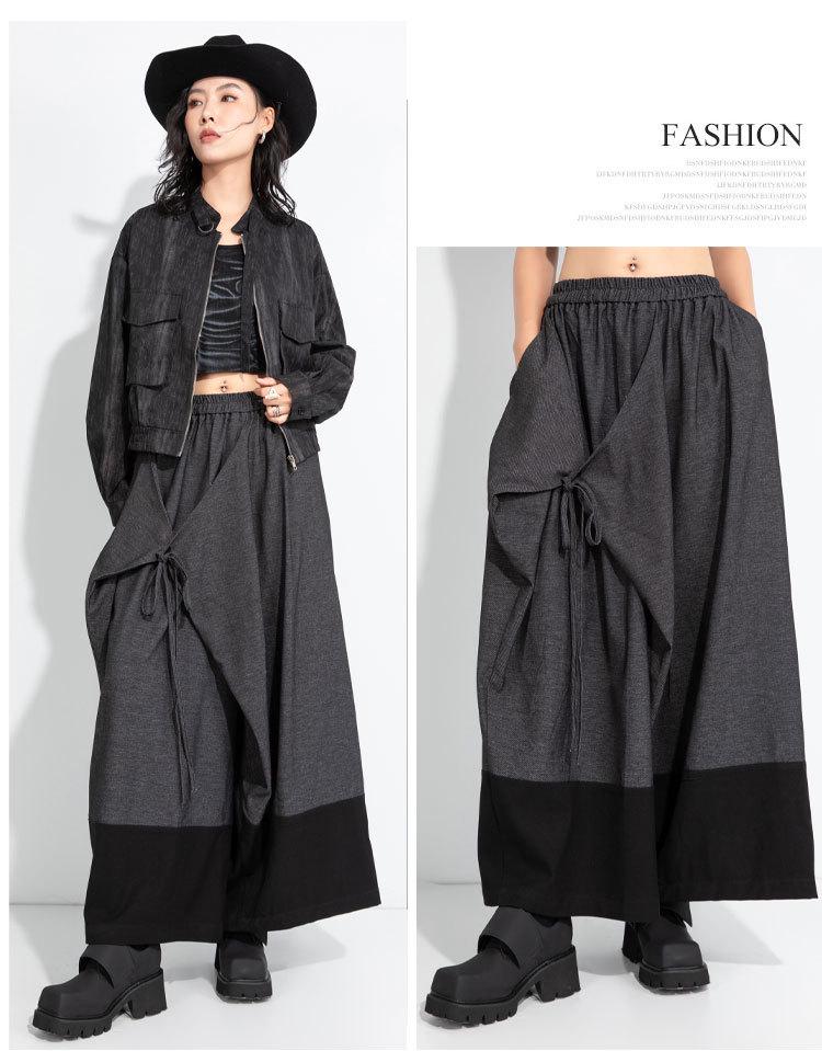 2025 Women's High-Waist Elastic Spliced Skirt Pants - Slimming Niche Design, Mid-Length, Nine-Point for Autumn/Winter Collection