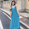 Seaside Beach Dress To Ankle Super Long Holiday Style Tall Loose Pleated Suspender Dress Summer