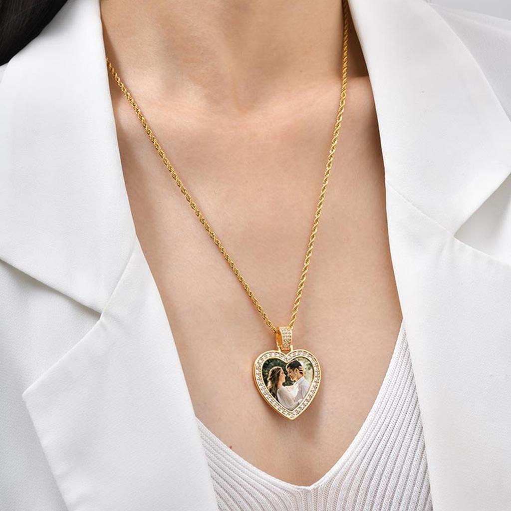 Picture Photo Necklace, Personalized  Zirconia Heart Pendant Jewelry Customized Gifts for Women