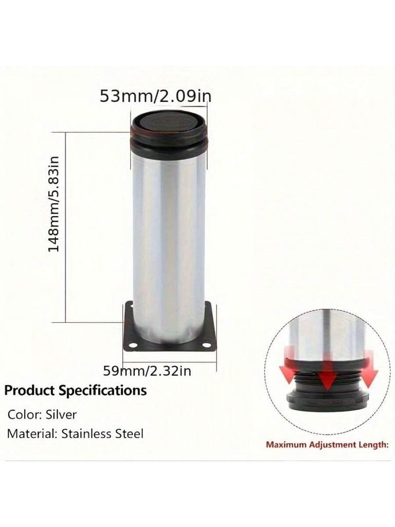 4pcs Stainless Steel Furniture Leg Adjustable Table Feet Replacement Cabinet Sofa Metal Foot With Screws Furniture Hardware