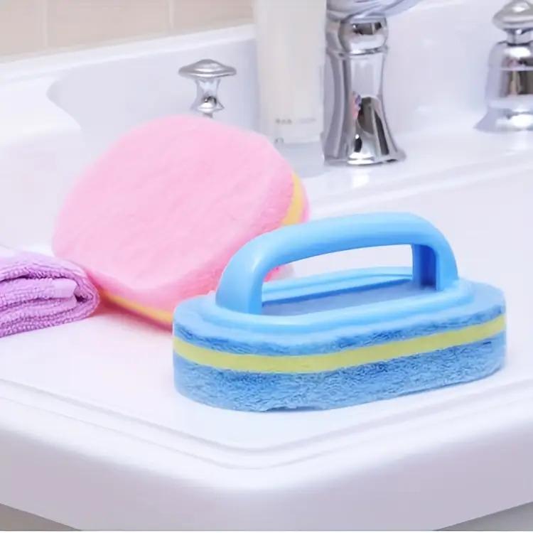5 Pc Handle Cleaning Sponge Set, 3 Brushes and 2 Sponges, High Density Manual Scrubber for Kitchen, Bathroom, Tile, Glass