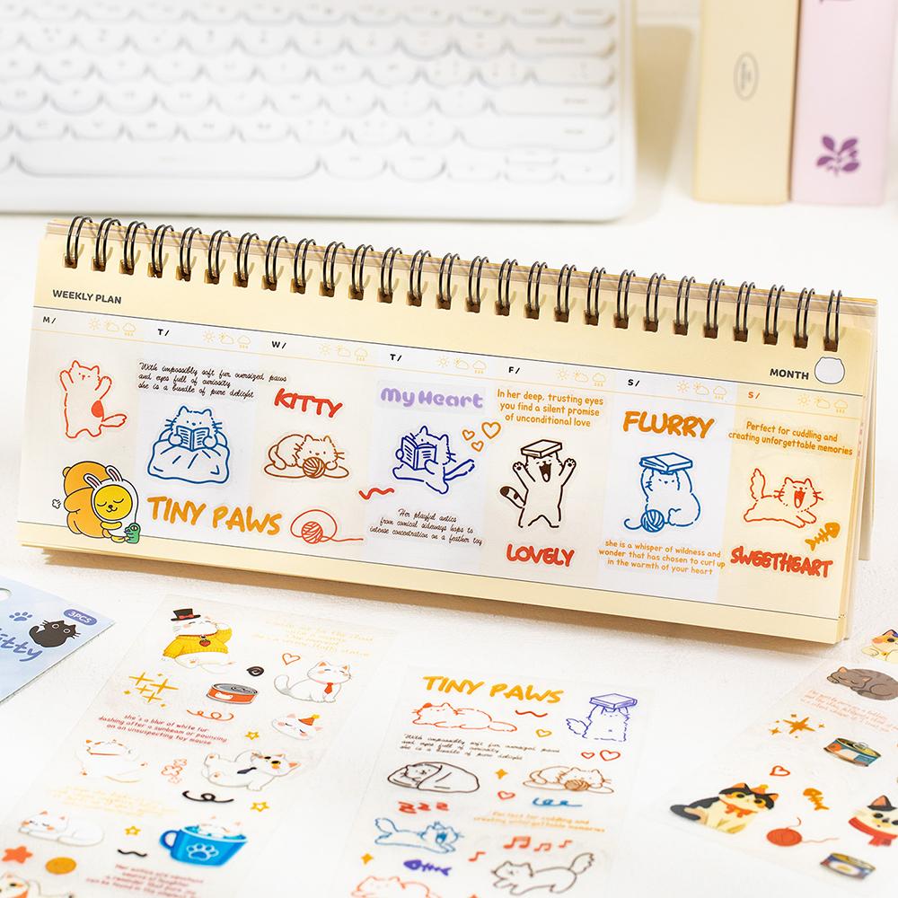 Cat daily cute cat English pattern waterproof tent material DIY card decoration sticker