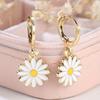 Dainty Gold Color Daisy Sunflower Hoop Earrings for Women Simple Dangling with… More
