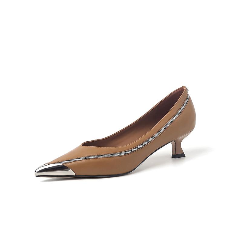 Fashion 2024 New Spring Summer Split Leather Women Shoes Metal Pointed Toe High Heel Women Pumps Shallow Loafers for Women Ladies Shoes