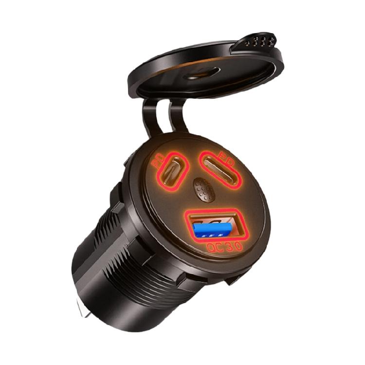 

Waterproof Car Charger PD45W Double Type C Car Charging Socket with Additional 18W QC3.0 USB Port for 12-24V Vehicles яскраво-червоного кольору