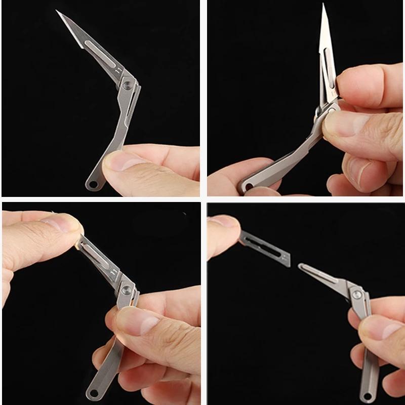 Titanium Alloy MINI Scalpel EDC Outdoor Folding Knife Unpacking Pocket Knife Outdoor Camping Knife No. 23/11 Scalpel Key Buckle