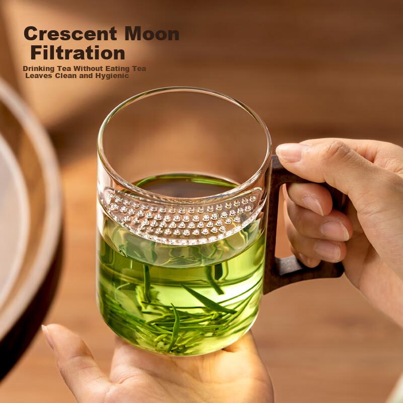 Niye Glass Tea Cup, Personal Use, Crescent Green Tea Cup for Office, with Handle, High Borosilicate Heat-Resistant, for Me