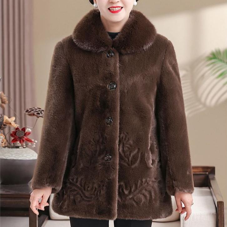 Winter Women's Fleece-Lined Thickened Mink Fleece Fur Coat Plus Size Faux Fur Coat Soft Warm Fluffy Coat
