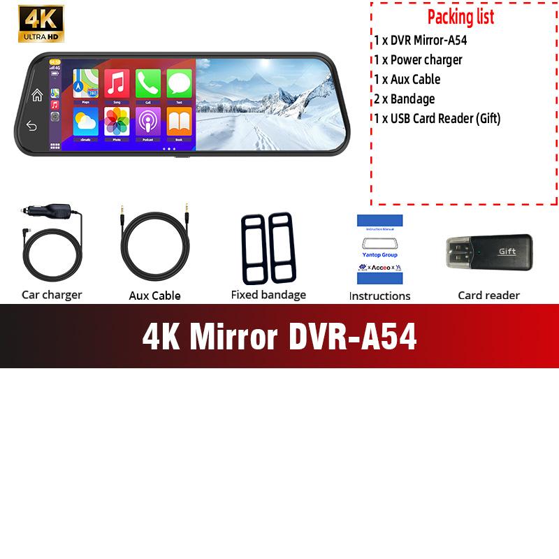 Acceo 4K Mirror Dash Cam Wireless CarPlay Android Auto Optional 1080P Rearview Camera 24H Parking Mode Loop Recording Car Camera